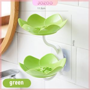 Jozoo Double Layer Lotus Shaped Flowers Shape Soap Dish Soap Box Punch-free Wall Mounted