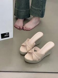 WomenS Summer New Wedge Sandals With Thick Soles Breathable Mesh Lace-Up Peep-Toe Casual Sports Sandals Trendy