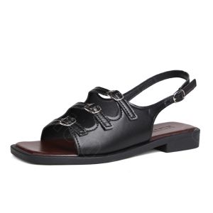 YOTO Neutral Colors Casual Sandals Leather Made Gladiator Style  Elegant Flat Sandals for Women