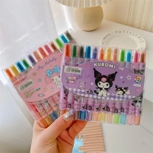 12 Colors Kuromi Crayon Melody Rotating Crayon Safe Nontoxic Graffiti Crayon Kids Drawing Marker