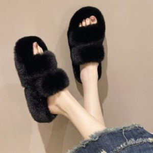 [Free Shipping] 2025 Spring and Autumn New Style Petite Womens Platform Thick-Soled Height-Increasing Plush Cotton Slippers for Outdoor and Home Use