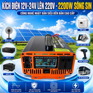 Bộ Kích Điện 12V-24V Lên 220V 2200W SIT Sóng Sin Chuẩn Màn Hình LED 2 Quạt Tản Nhiệt Chạy Thiết Bị Gia Đình