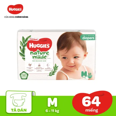 [17-24.08 QUÀ TẶNG ĐƠN 399K] Tã/Bỉm dán HUGGIES PLATINUM NatureMade M64 (6-11kg)-Gói Jumbo 64 miếng
