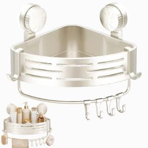 NEXASHOP No Drill Corner Shower Rack with Towel Bar Hook Suction Cups Suction Triangle Storage Rack Durable Aluminum Shampoo Storage Rack Holders Kitchen