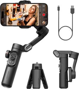 AOCHUAN Smart XE 3-Axis Phone Gimbal Stabilizer for iPhone Foldable handheld smartphone gimbal w/focus wheel TikTok YouTube vlog video creation compatible with iPhone&Android