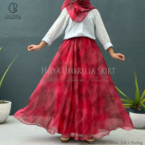 Rok  Panjang Payung Lebar Pesta Muslimah Lebaran Sifon Chiffon  Silk Gradasi Hilya Umbrella Skirt