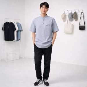 Baju Koko Kurta Pakistan Bahan oxpord Tebal Kemeja koko Pria Dewasa Lengan Pendek - Atasan Muslim Pria Terbaru 2025 Kemeja koko Baju koko muslim pria terbaru Baju koko pria Baju koko