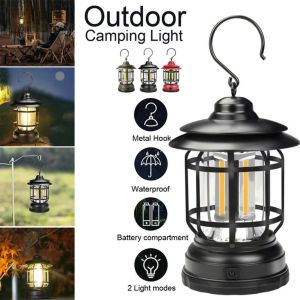 Portable Retro Rechargeable Camping light Lantern Dimmable LanternsTent Light for Courtyard Outdoor Hiking Camping Lamp