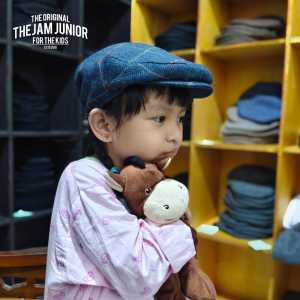 Thejam. Topi anak pria wanita Ivy cap kids wool herringbone tartan blue