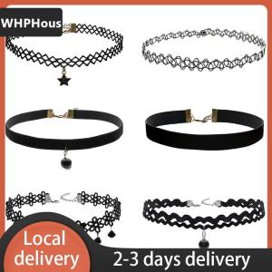 [COD] WHPHous Ship within 24 hours 6PCS Women Black Velvet Choker Necklace Girl Lace Choker Tattoo Necklace Pendant