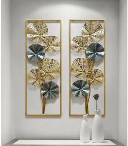 Walldecor Berkah Hiasan Dinding Besi 85x31 Frame Metal Gold Wall Dekor Nordic Daun Bunga Leaf Gingko