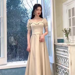 【Ready Stock】Women Elegant Satin Bridesmaid Dress Wedding Gown PartyDinner Evening Maxi Dresses Champagne Dress㏇X0407
