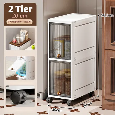 Slim Cabinet 20cm Movable Storage Multi-Layers Large Capacity Space-Saving Kitchen Household Bedroom Cabinet with Wheel