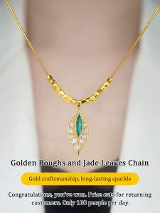 Gold Leafshaped Jade Necklace Womens Gemstone Necklace