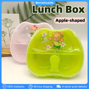 Apple-shaped Plastic Lunch Box 3 compartments Bento Box with Spoon Carton Dinnerware Cutlery Food Container