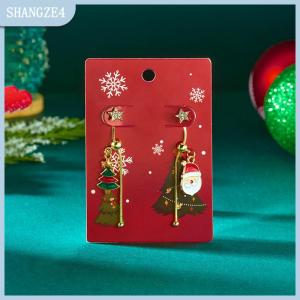【SHANGZE4】 Asymmetric Moving Santa Claus Christmas Tree Drop Earrings For Women Zircon Star Snowman Bell Long Tassel Earring Party Jewerly