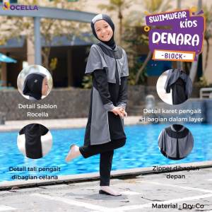 Baju Renang Anak Muslim Swimwear Denara Rocella - Baju Renang Anak Perempuan Syari Polos - One Set Pakaian Renang Anak Wanita Hijab