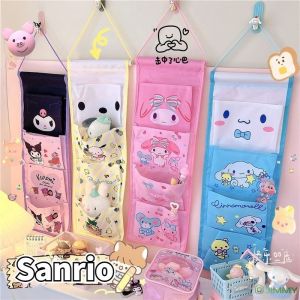 Sanrio Storage Hanging Bags Pink Hello Kitty Cinnamoroll Kuromi Mymelody Sundries Storage Bag The Fabric Hanging Wall Pouch Girls Dormitory Organiser