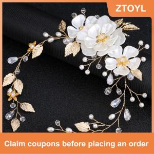 【ZTOYL】 Women bridal white flower rhinestone pearl hair clip wedding hair accessories