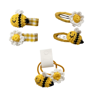 Lovely Honeybee Theme Hairpin Duckbill Clip Barrettes Hand Crochet Side Pin Elastic Hairtie Hair Styling Accessory 2PCS