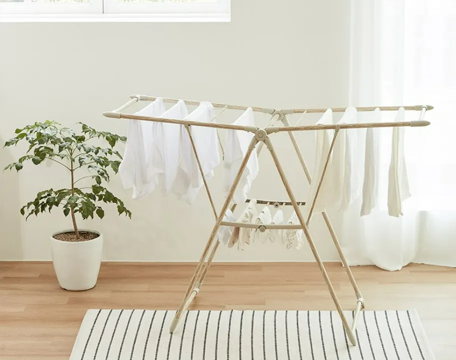 Hanssem Wood Pattern Clothes Drying Rack ○ Korean Foldable