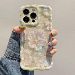 CrashStar เคสโทรศัพท์กันกระแทกแฟชั่นลายดอกไม้บลูเรย์ขอบหยักลายดอกไม้สำหรับ iPhone 15 Pro Max 14 Pro Max 13 Pro Max 12 11 Pro Max เคสโทรศัพท์มันวาวพร้อมเลนส์คลุมทั้งหมดกล้องขายดี