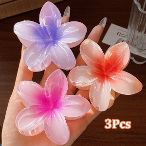 3Pcs/Set Gradient Hawaiian Plumeria Flower Hair Clip for Women Beach Vacation Hair Clamp Accessories