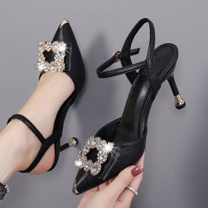 Pointed Toe Buckle Strap High Heel WomenS Fashion Sandals 2026 New Summer Mid-Heel Stiletto Rhinestone Shoes