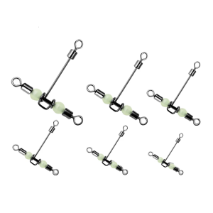 Fishing Swivels Rig Swivels 3 Way Swivels with Glow Beads Fishing Tackle Barrels Rolling Swivels