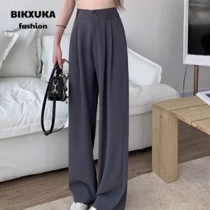 BIKXUKA - Quần suông dáng đứng vải gold cao cấp lưng cao cạp cao túi chéo phong cách thời trang hàn quốc Q06