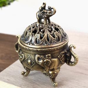 [tianjunmaoyi] Elephant Lucky Incense Burner Metal Lotus Incense Burner Bowl Incense Holder With Handle Yoga Meditation Home Decor AncientStyle