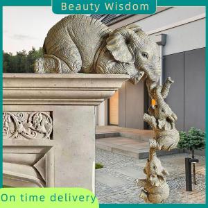 Beauty Wisdom Resin Decorative Craft 3-piece Realistic Elephants Mother Hanging 2-Babies Figur