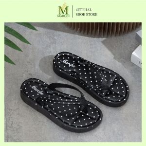 Marche Women Cute Fashion Polka Dot Platform Slippers | Slip‑On Lembut Anti‑gelincir Pakai Dalam & Luar Rumah