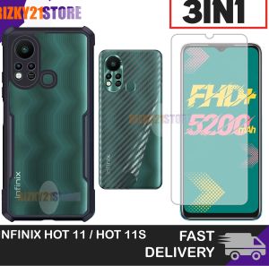 Case Infinix Hot 11 / Infinix Hot 11s Paket 3in1 Softcase Shockproof XUNDD Transparan Free Tempered Glass Layar Dan Skin Carbon