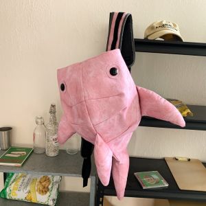 กระเป๋านักเรียนลายฉลามสัตว์เลี้ยงสไตล์เกาหลีกระเป๋าเป้สะพายหลังความจุใหญ่กระเป๋าเดินทางน้ำเงิน/เทา/ชมพู/ดำ