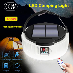 CCW 400W Solar Camping Light USB Rechargeable LED Light Bulb Waterproof Emergency Lights Tent Lamp with Reomte Lanterns for BBQ Hiking