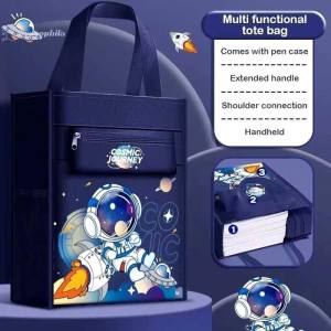 Okey Shop 1Pcs Portable Book Bags Waterproof Vertical Tutorial Bag for Kids Large Capacity Handbag with Pencil Bag