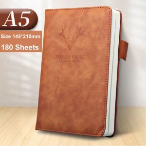 A5 Note Book Pad Individuality Magnetic Snap Side Retro Leather Office Business Diary School Supplies Notebook Gift (Black/Grey/Pink/Brown/Dark Blue/Dark Green/Blue)