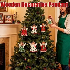 MICACOH 12pcs 2D Flat Christmas Tree Decor Ornaments Colorful Design Girl-Shaped Pendant Holiday Gift Wooden Christmas Hanging Xmas Tree
