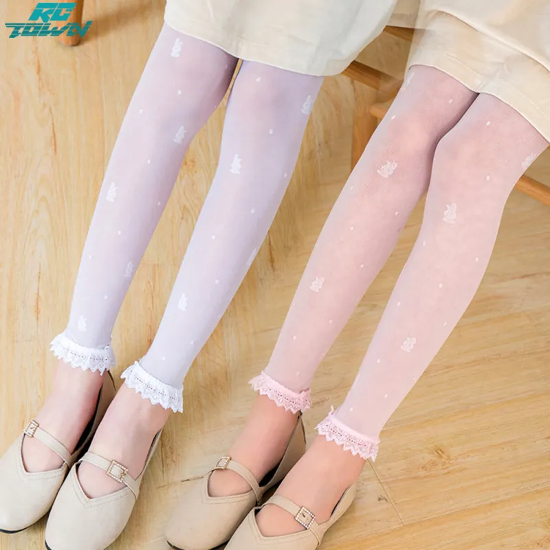 Children Summer Breathable Thin Pantyhose Girls Solid Color Rabbit Lace  Stockings Baby Anti-mosquito Socks