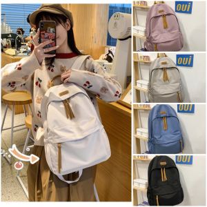 พร้อมส่งในไทย กระเป๋าสะพายหลังมินิมอล กระเป๋าเป้แฟชั่นใบใหญ่หลากสีสดใส ความจุสูง สําหรับผู้หญิง นักเรียน