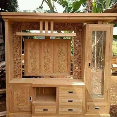 Partisi Penyekat Ruangan Buffet TV Bahan Kayu Jati Ukuran 2 x 2 x 045