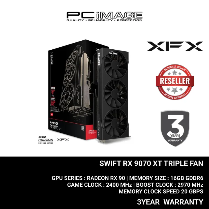 XFX SWIFT AMD RADEON RX 9070 XT TRIPLE FAN GAMING EDITION WITH RGB 16GB GDDR6 GPU / GRAPHIC CARD 3YW