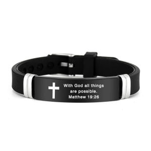 【Ready stock】Bracelet For Men Religious Inspirational Bible Quote Silicone Bracelet Stainless Steel Bracelet