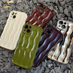 KISSCASE Luxury Electroplated Silver Water Ripple Soft Silicone Phone Case For iPhone 14 Pro Max 14 Plus 13 12 11 Camera Protection Solid Color Matte Shockproof Cover