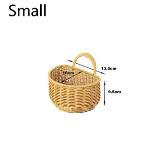 Wall-Mounted Retro Woven Onion Ginger Garlic Storage Basket Fruit/Flower/Egg Holder Imitation Rattan Kitchen Organizer