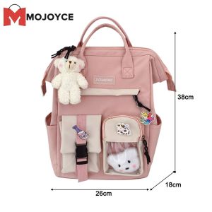 MOJOYCE Women Backpack Fashionable Hit Color Backpack with Big Storage for School and Casual Use with Bear Badge