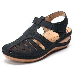 Free Shipping Summer Plus-Size Casual Slip-On Mid-Heel Sandals With Velcro Straps Trendy WomenS Wedge Heels