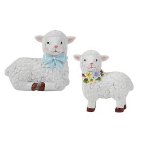 Set of 2 Cute Resins Sheep Sculptures Miniature Ornaments for Outdoor Garden Decors and Indoor Flower Pot Decoration