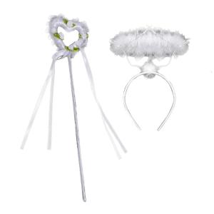 2Pcs Halloween Angel Cosplay Costume Accessories Angel Halos Headband and Magic Angel Wand Angel Costume White Gift